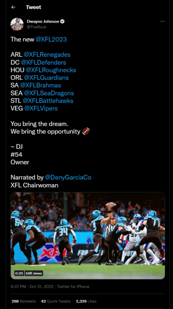 Twitter post Twitter post by Dwayne Johnson